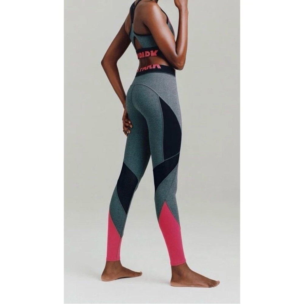 NEW IVY PARK Grey + Pink Colorblock Mesh Panel Logo Leggings